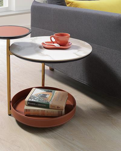 維德爾馬鞍皮岩板小茶几 (004D)｜邊几｜太子居家嘉義門市